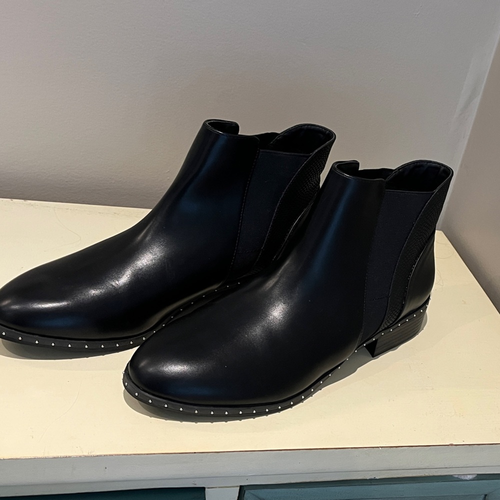 Call It Spring Black Chelsea Ankle Boots with Stud Accents